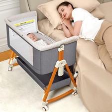 3 in 1 Baby Bassinet Bedside Sleeper, 6 Height Adjustable, Wheels, Mosquito Net