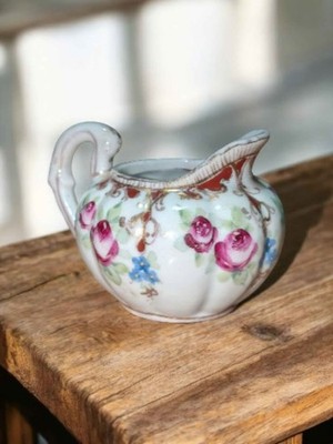 Antique Hand Painted Porcelain Creamer Victorian Floral c.1900 Unmarked