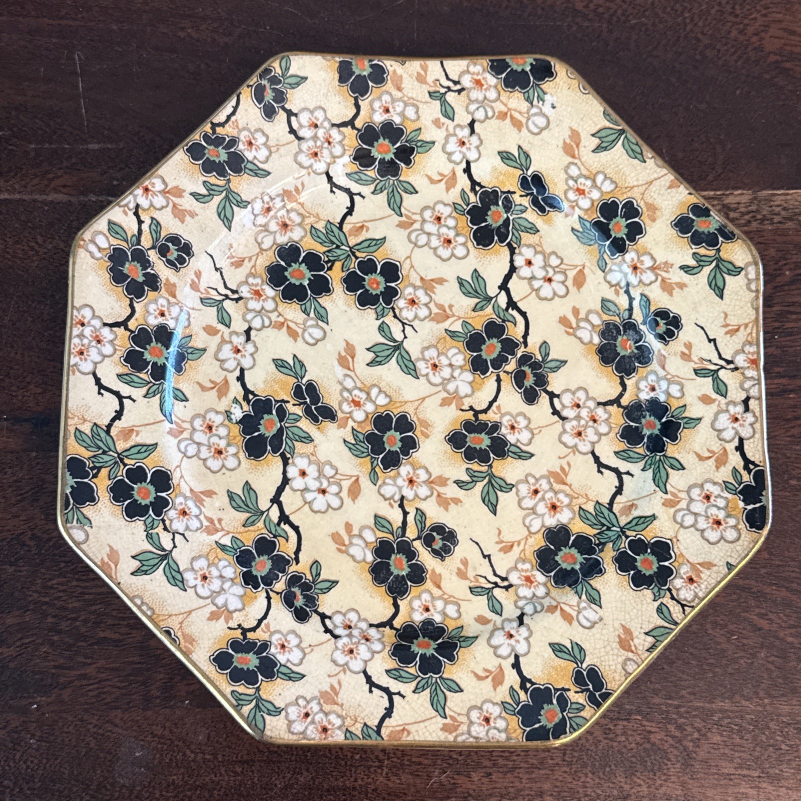 Crown Ducal Ware Octagon Luncheon Plate 8.5” Rare 30s chintz Golden Navy Summer