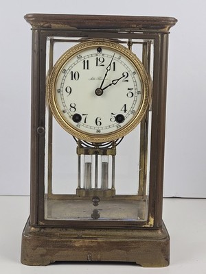 Antique 19th C. SETH THOMAS Brass & Beveled Glass Crystal Regulator Mantel Clock