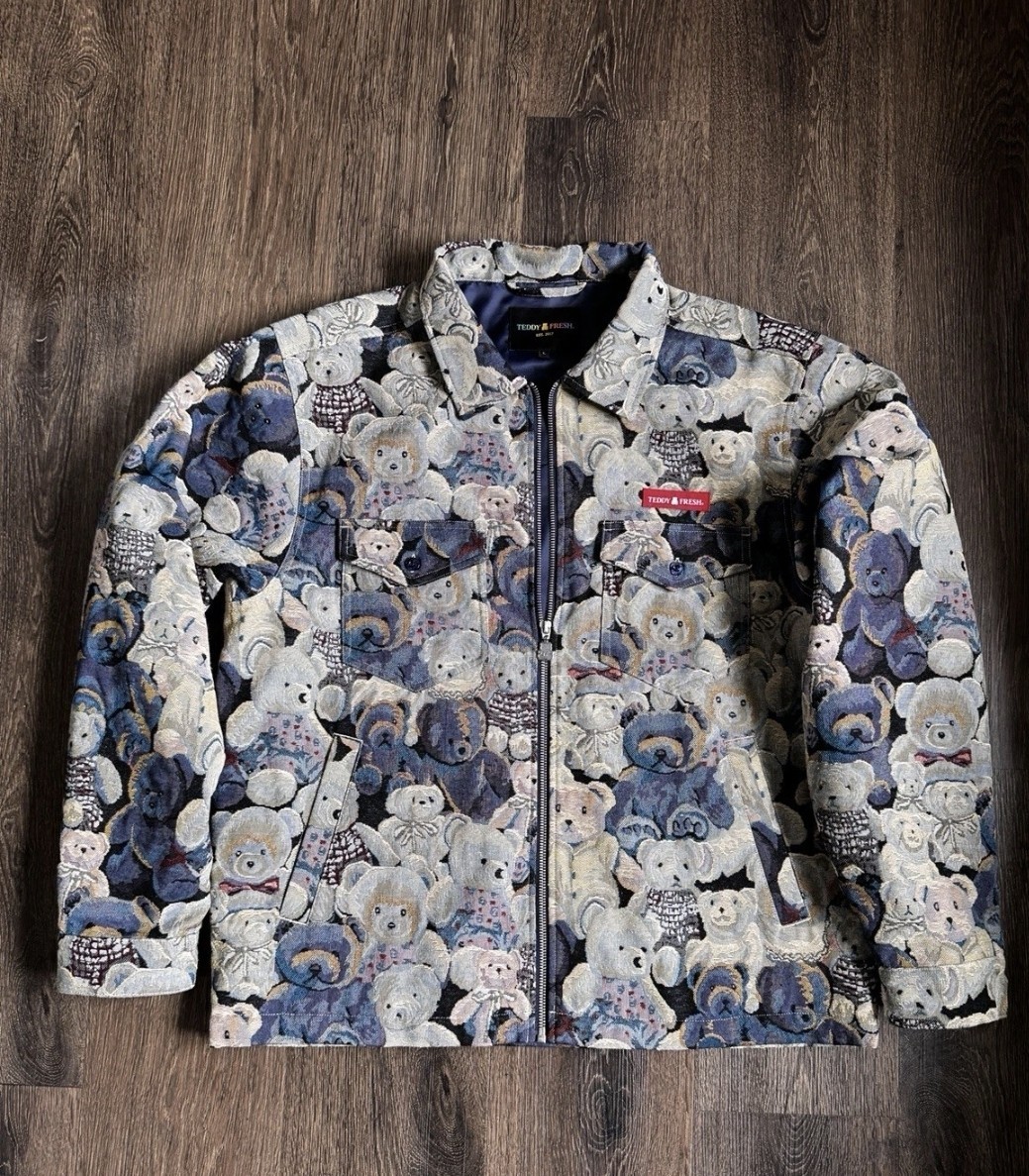 Teddy Fresh Tapestry Zip-Front Shirt Bear oversized jacket Large