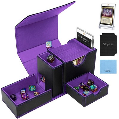 Stepane MTG Deck Box for 120+-With Dice Tower&Tray&Storge, Black/Violet 