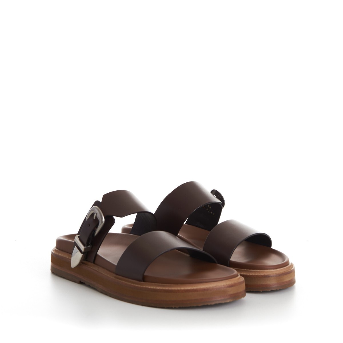 CELINE 1050$ Slide Sandals - Brown Leather, Western Buckle, TIPPI