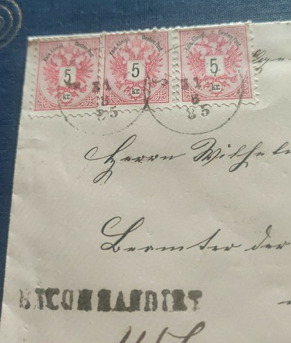 Austria Ostereich Brief 5 Kr Strip 1885 - Imagen 3 de 4