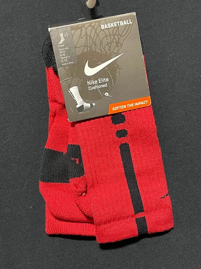 NIKE ELITE Basketball Crew Socks SX3692-650 Red Black Medium BIN 17