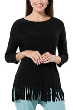 Antthony Jersey Knit 3/4-Sleeve Fringe Tunic Black