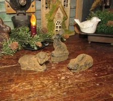 3 Primitive Vtg Style Easter Bunny Blackened Beeswax Cinnamon Rabbit Sheep Lamb