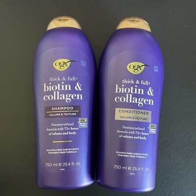 OGX Thick & Full Biotin & Collagen Shampoo & Conditioner Set 25.4 oz Ea New