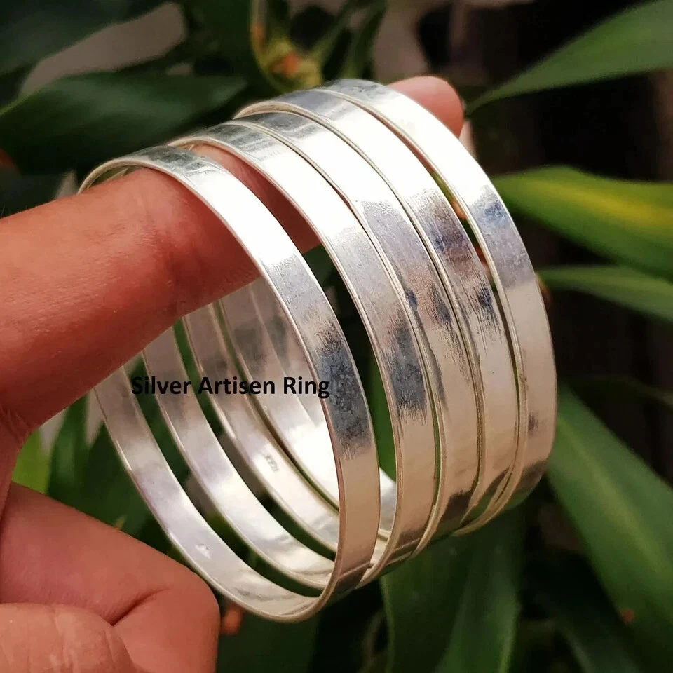 Set Of 5 Bangle Solid 925 Sterling Silver Handmade Women Lovely Bangle, M1495 - Image 3 of 4
