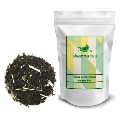 Tulsi Lemon Green Tea Basil Flavored Healthy Herbal Loose Leaf Fresh Detox Blend