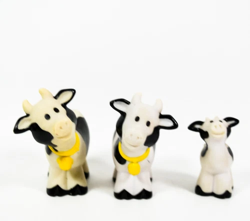 Vintage 1990s Fisher Price Little People 3 Black and White Cows for Barn