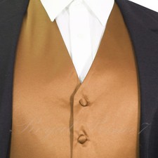 Men's Tan Gold Solid Vest Waistcoat Suit or Tuxedo Wedding Party Prom