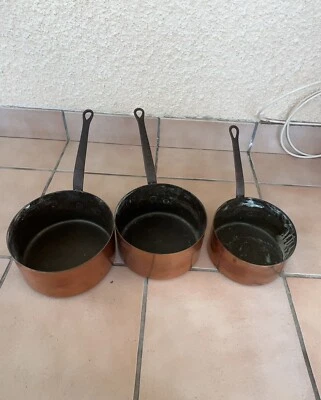 Casseroles en cuivre, lot De 3 Poids 4,1kg Diamètre 22 Cm, 21 Cm & 19 Cm , XIXs - Photo 1/4