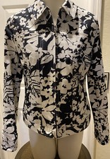 jones new york signature Black White Floral Lightweight Jacket Womens Size Small