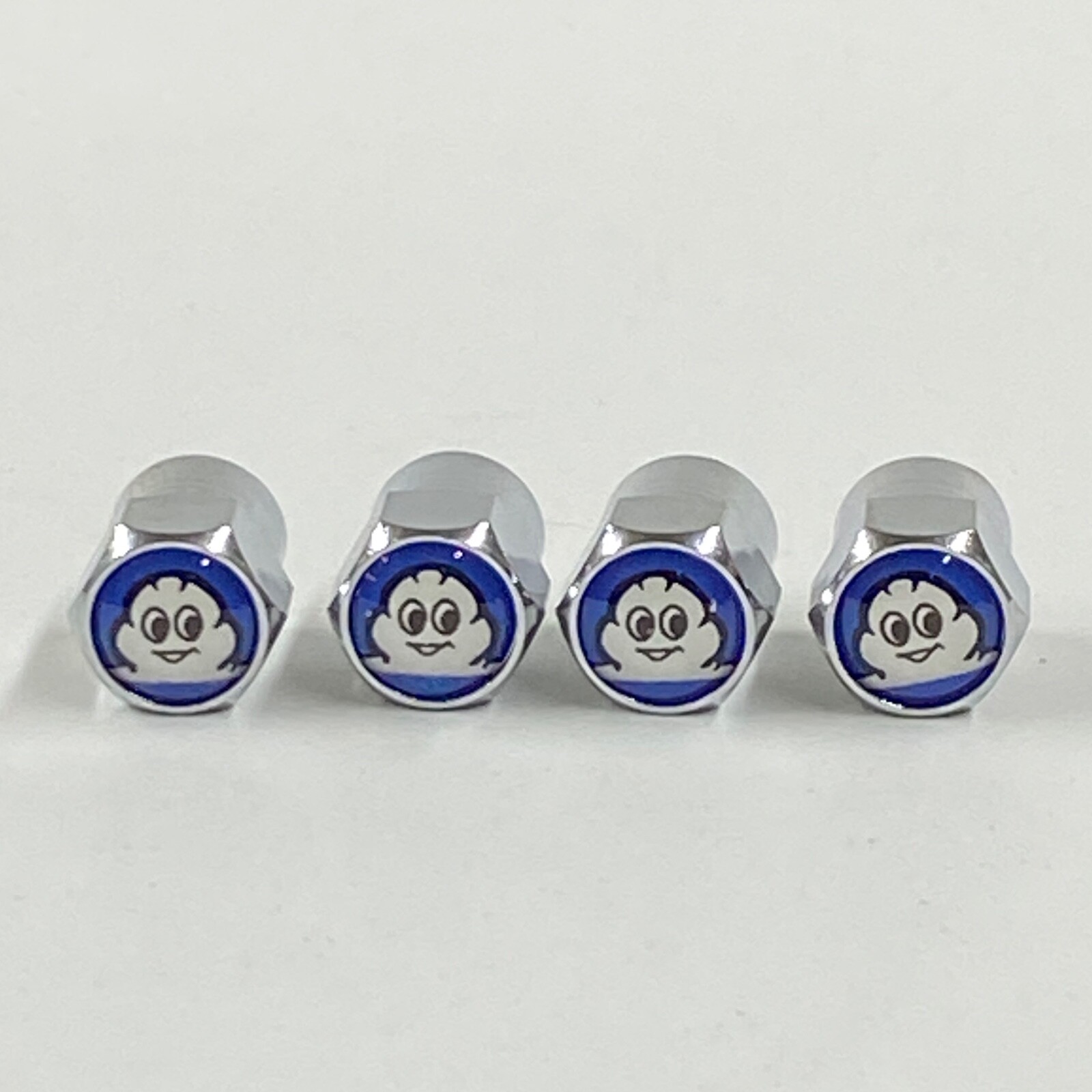 Michelin Man "BIB" Chrome Plated Brass Tire Valve Stem Caps Car Bike Golf Cart