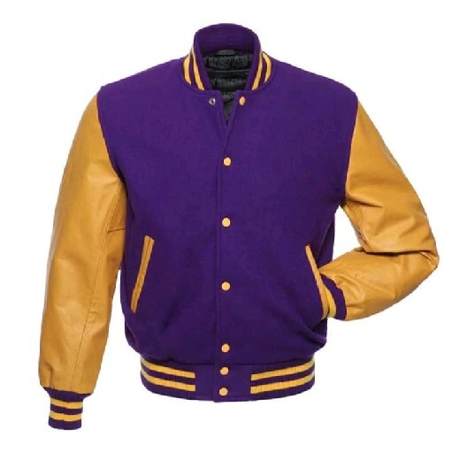 Men's Purple Genuine Wool With Gold Leather Arms Fashion Jacket | eBay
