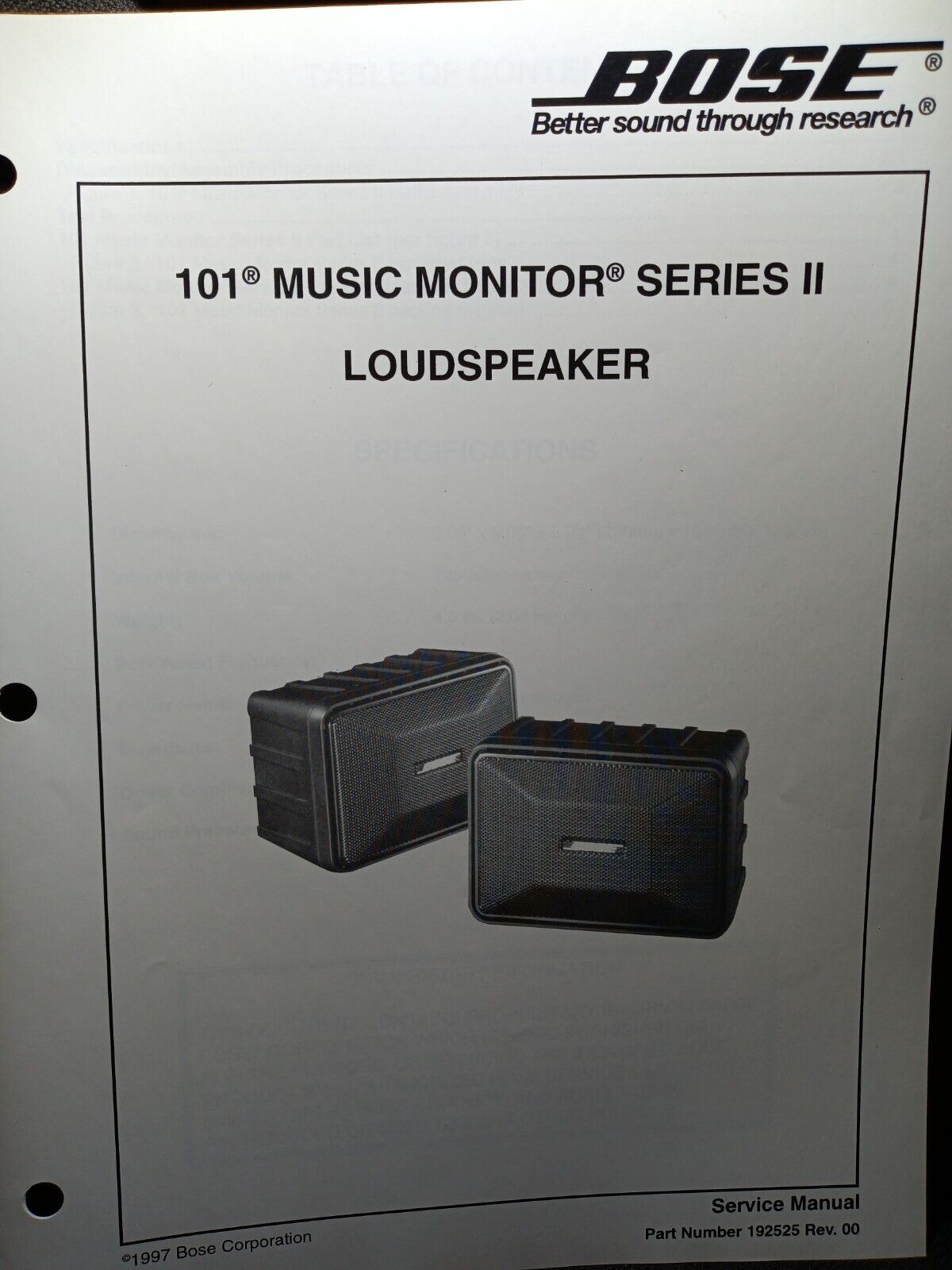 BOSE 101 Series II Music Monitor Speaker Service Manual Original