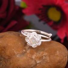Dainty Flower Adjustable Opal Ring 925 Sterling Silver Engagement Rings