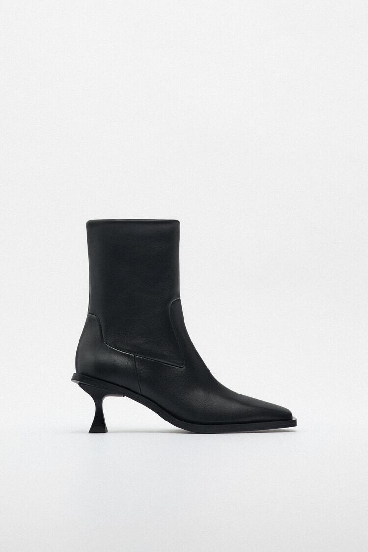 ZARA WOMAN  LEATHER ANKLE BOOTS WITH HEEL BLACK 8 EU39 2125/010