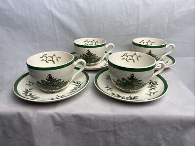 Spode VINTAGE Christmas Tree Tea Cup and Saucer MADE in ENGLAND, China, Set  of