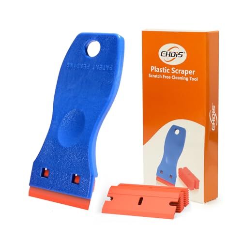 Metal Razor Scraper With 5 Plastic T Blades - 50% Wider Safe Scrape Blades For Decals, Counters, Surfaces
