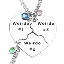 Stainless Steel Weirdo #1 #2 and #3 Necklace Heart for Best Friend Couple BFF