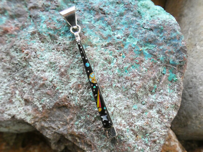 Stars Earth Galaxy Micro Inlay Sterling Silver Gemstone Stick Bar Pendant AM98