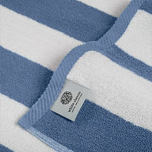 Bath Sheet Towels Large Size 35x70 Lt Blu Cabana Stripe 2 Pk Highly Absorbent - Image 3 of 4