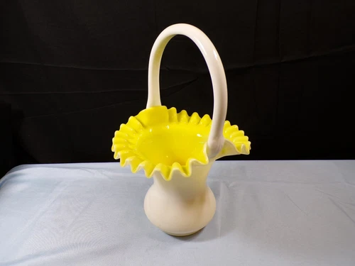 Fenton Yellow Overlay Glass Basket 10 1/4" Tall