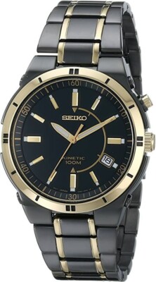 Seiko SKA366 Men's Black Dial Stainless Steel Two-Tone Kinetic