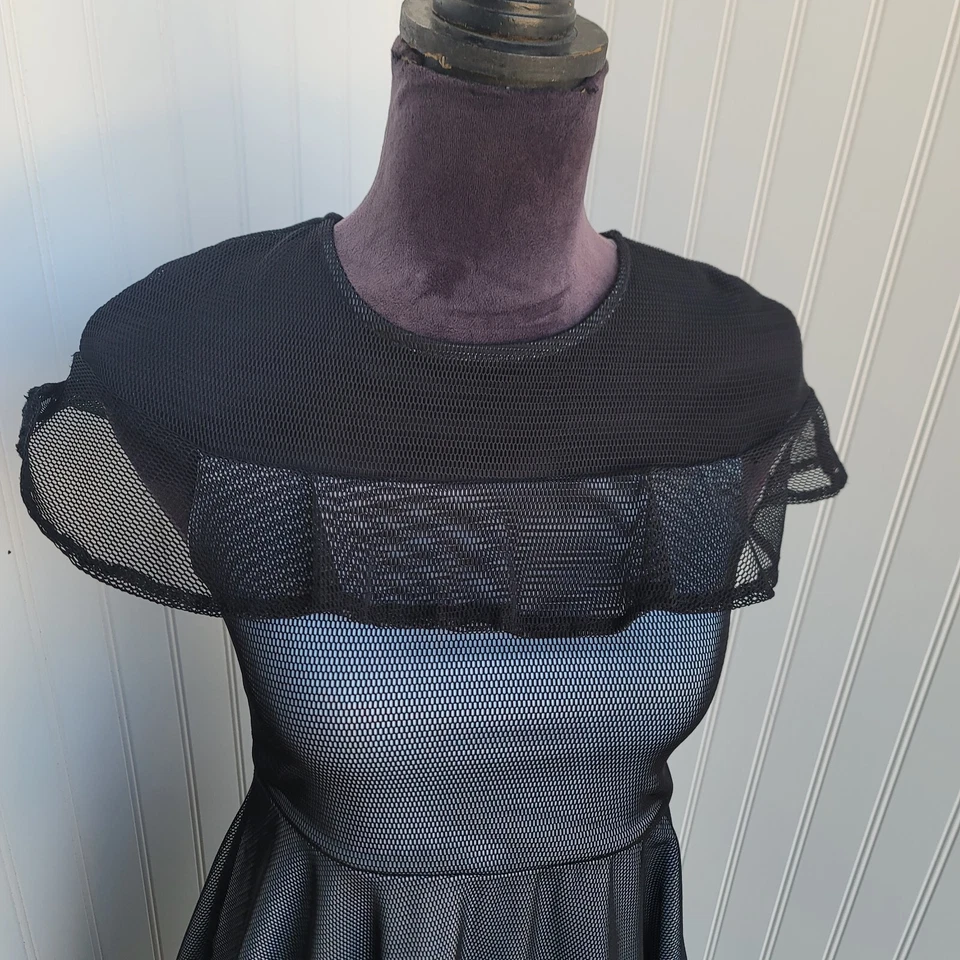 Vestido Pastorelle Pippa & Julie Malla Negro Azul Línea A Manga Gorra Niñas Grandes Talla 16 Foto 3 de 4