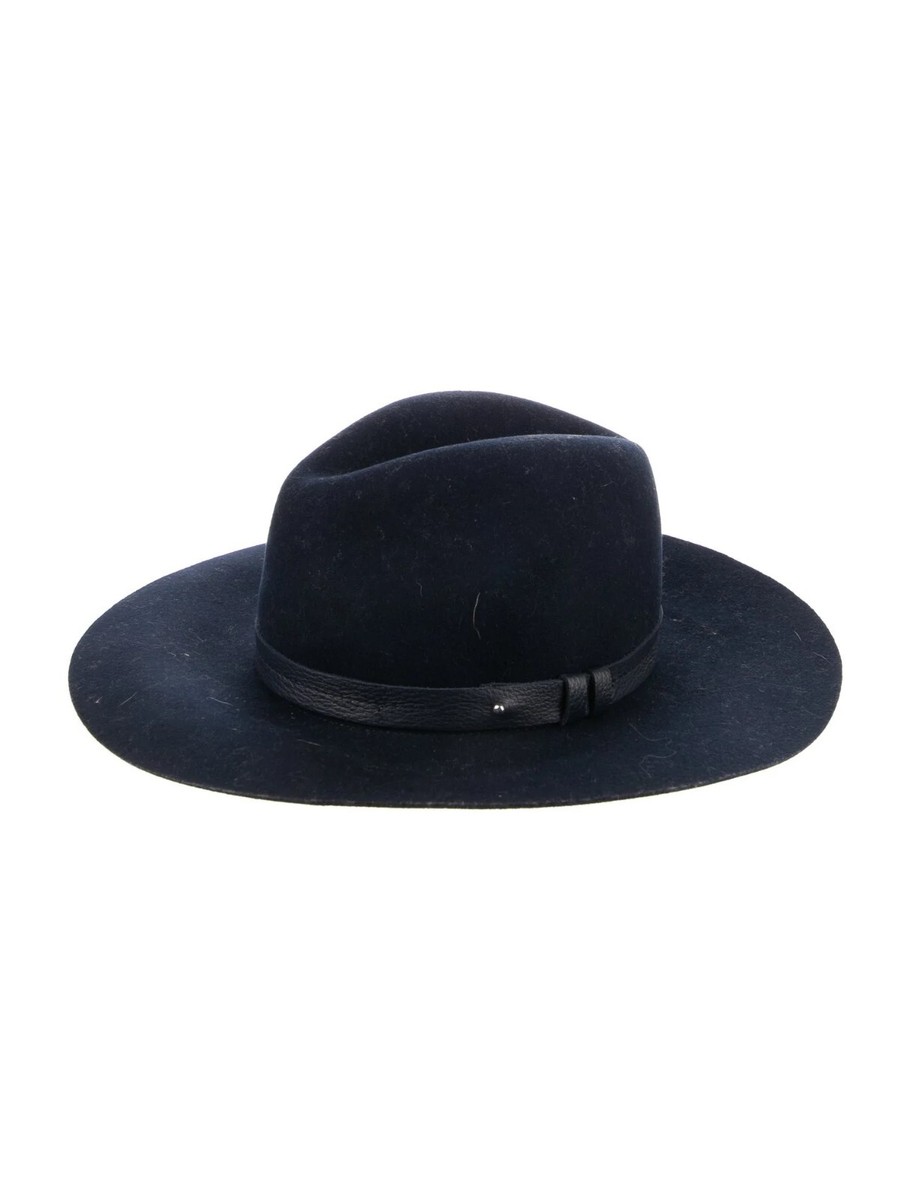 Rag & Bone Navy Wool & Leather Trim Wide Brim Fedora Hat | eBay display picture 1