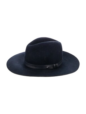 Rag Bone Navy Wool Leather Trim Wide Brim Fedora Hat