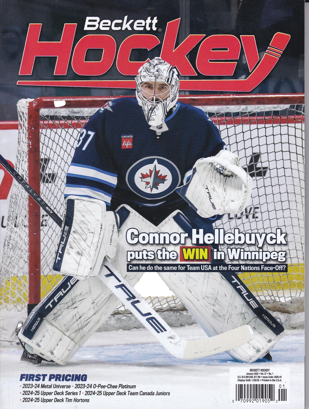 January 2025 Hockey Beckett Monthly Price Guide Vol 37 No 1 Connor Hellebuyck