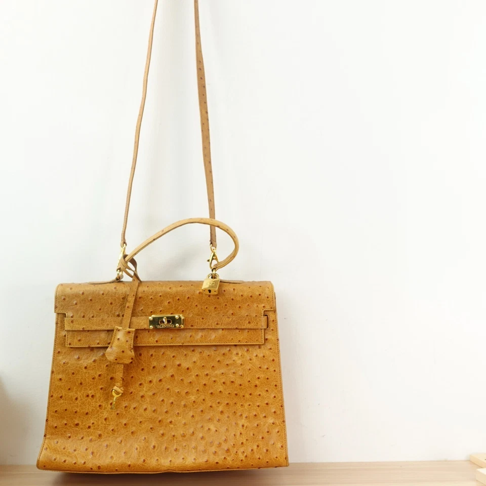 Bolso VALENTINO Cuero Beige Avestruz Cartera V Logo Bandolera Candado Les Sacs Foto 3 de 4