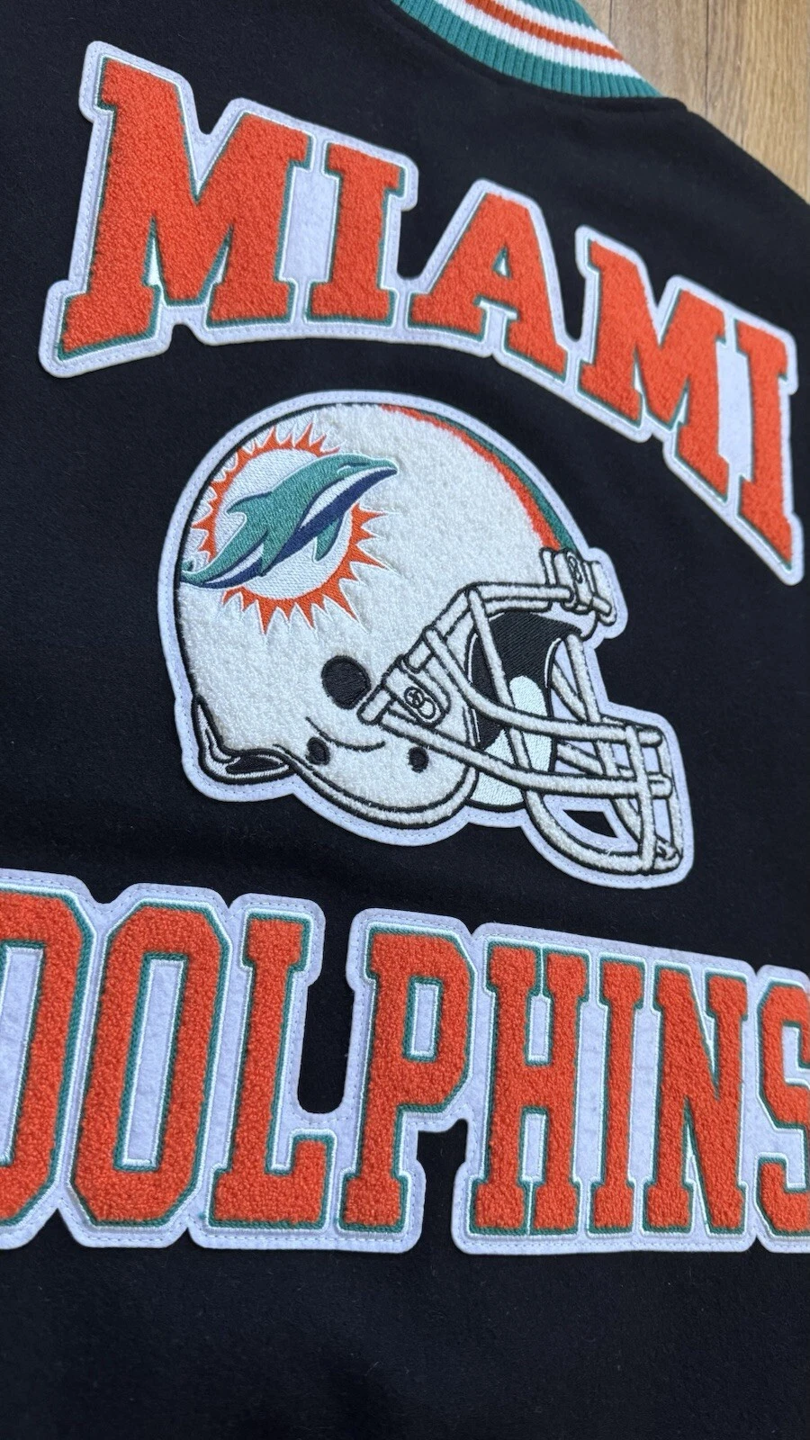 Miami Dolphins Leather Wool Varsity Jacket football Drake