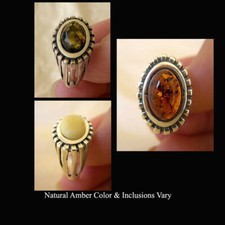 BALTIC BUTTERSCOTCH GREEN or HONEY AMBER  STERLING SILVER HANDMADE UNISEX RING
