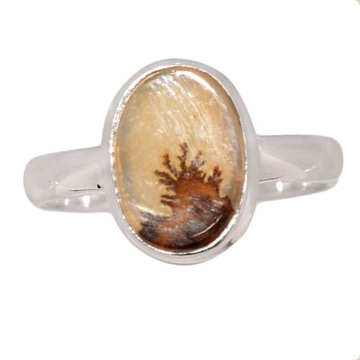 Natürlicher malerischer dendritischer Achat 925 Sterling Silber Ring Schmuck Gr.6,5 CR71585