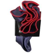 Men's Antonio Ricci Pocket Round Hanky Navy With Red Trim Formal Weddings Prom