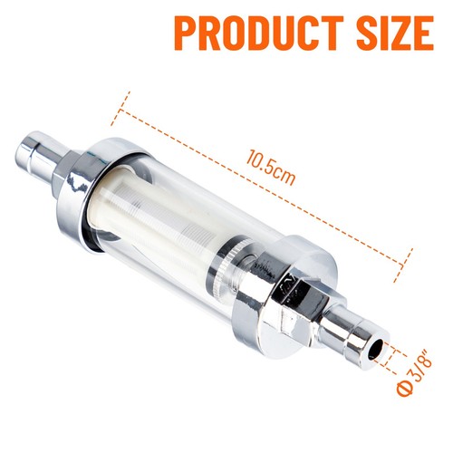 Universal Gas Diesel Fuel Filter ​Clear View Inline 3/8" Chrome Hose Barb ​ - Picture 2 of 14