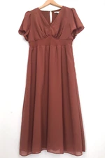 BALTIC BORN Womens Maxi Dress Birdie Rust Brown V-Neck Short Sleeve Sz L