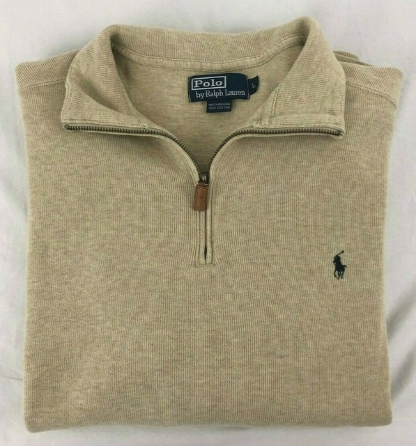 Polo Ralph Lauren Sz. Large Beige Quarter Zip Pullover Sweater! | eBay
