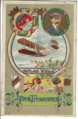 PAUL TISSANDIER, Biplan Wright, AK um 1914
