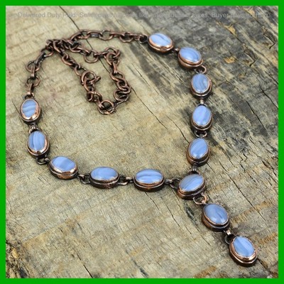 Third Eye Chakra Blue Lace Agate Gemstone Copper Chain Electroformed Necklace