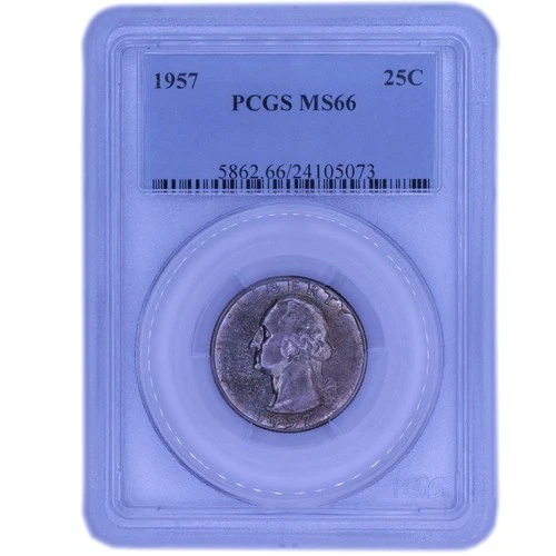 1957 Washington Quarter 90% Silver - PCGS MS66 - Gem Uncirculated