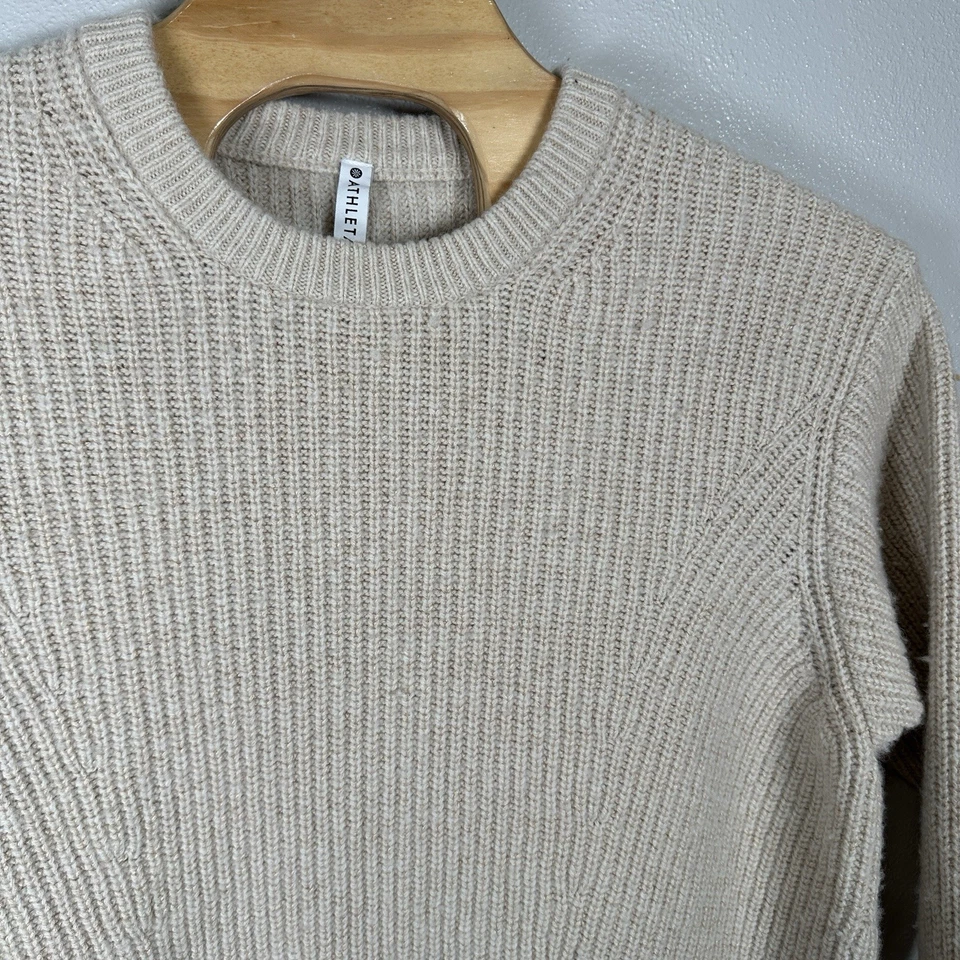 Suéter Athleta Mujer Talla XL Coco Crema Bronceado Cascadas Crew Mezcla de Lana Acanalado Foto 2 de 4