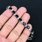 Black Spinel 925 Sterling Silver Oval Handmade CZ Jewelry Bracelet 7" PT 4441