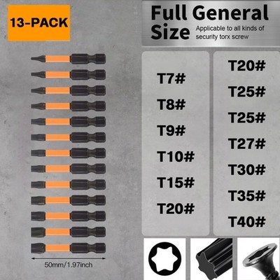 13x Torx Bit·Set, 50mm Lang S2 Schlagschrauber Bitsatz, 1/4''Torx Schraubend NEU!