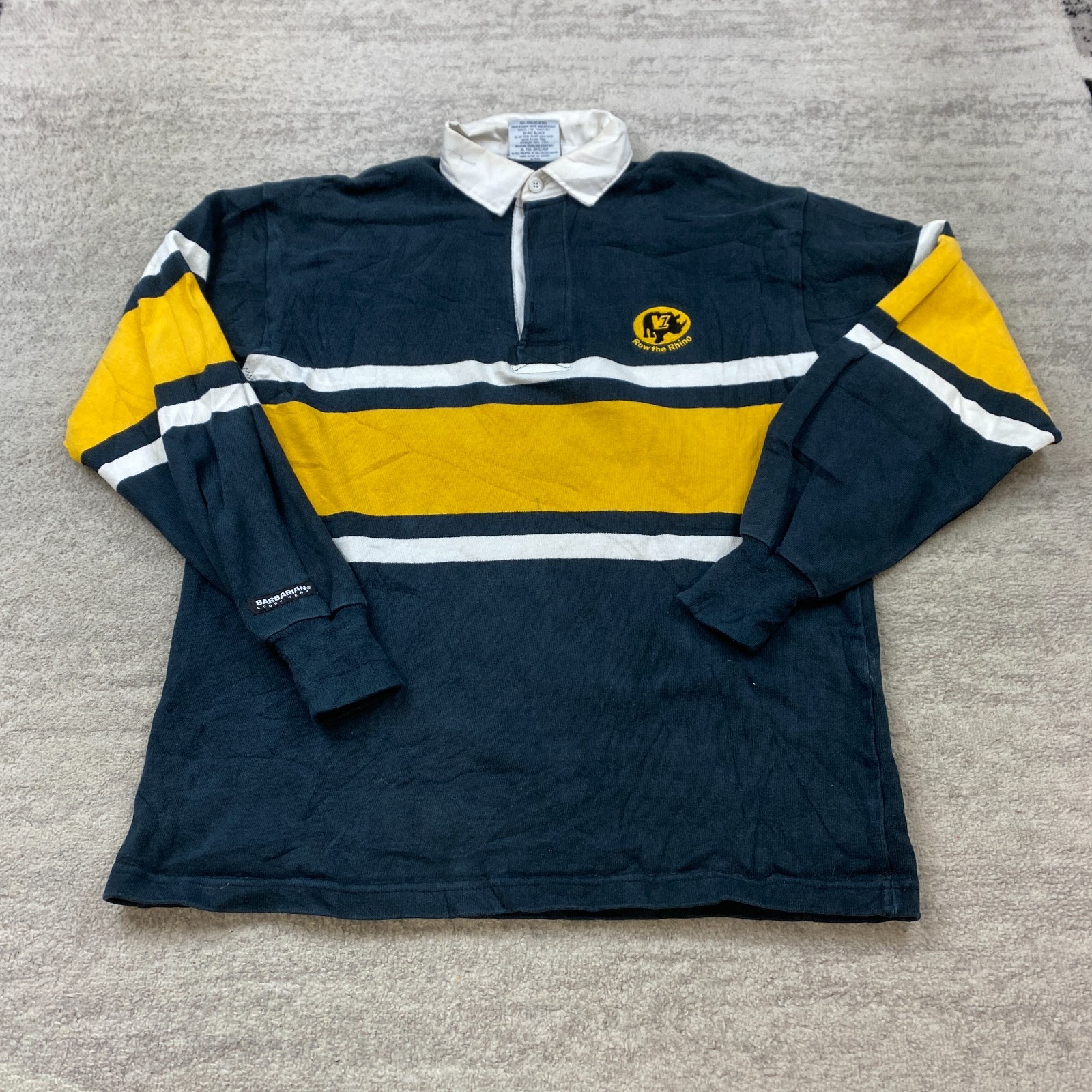 VTG Barbarian Rugby Wear Polo Shirt Large Blue Yellow 90s Colorblock Vespoli Row