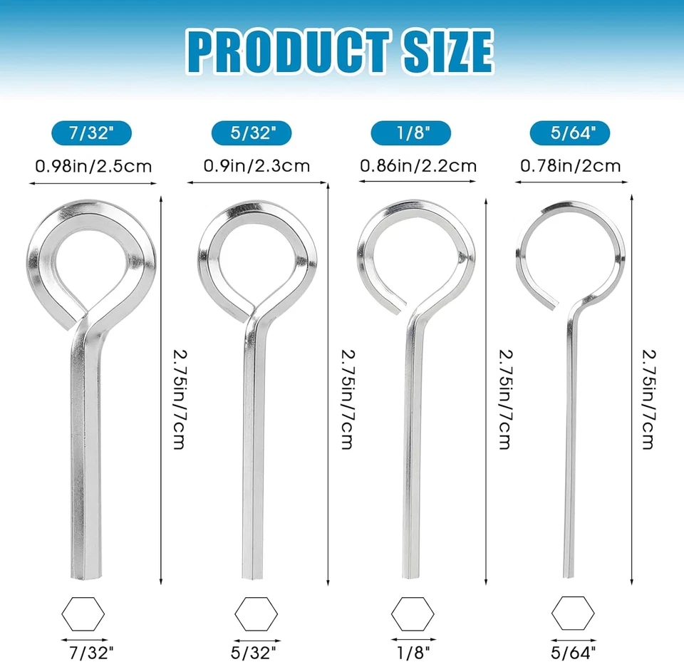 Ring Allen Wrench with Keychain 5/64" 1/8" 5/32" 7/32" Standard Hex Dogging Key - Image 2 of 4